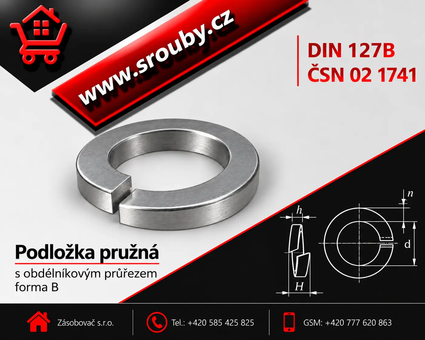 DIN 127 B - P  2,1 - A4 nerez - Podložka pružná s obdélníkovým průřezem, forma B 
