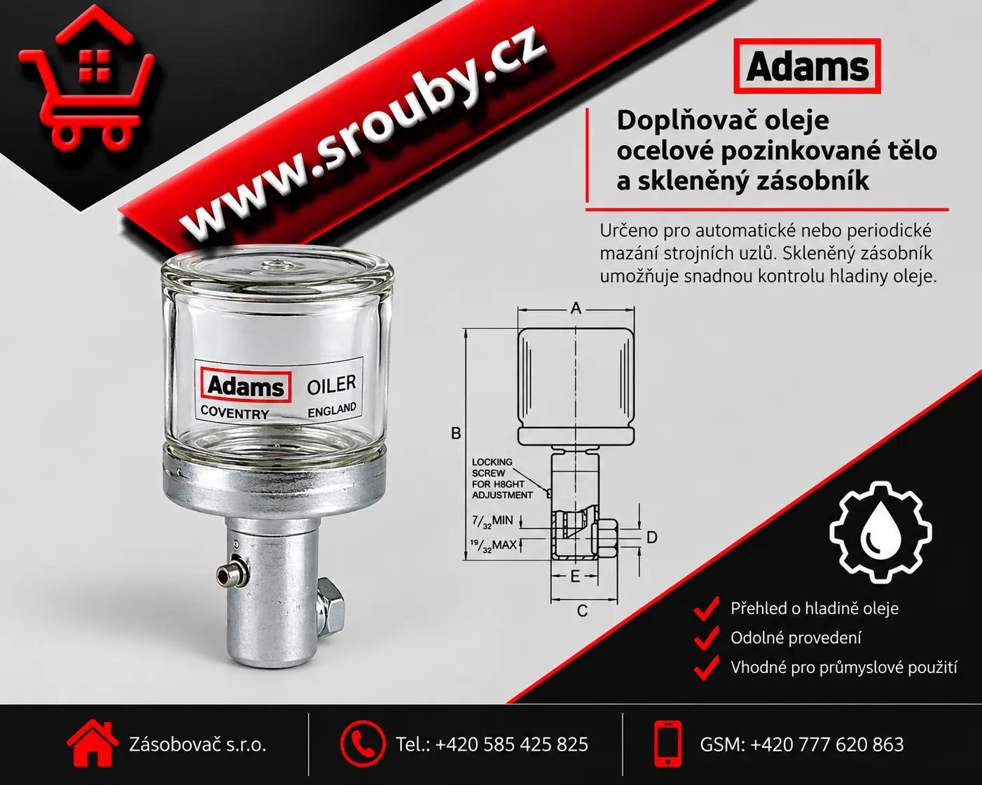 Doplňovač oleje ADAMS (constant level oiler) VABL  7976 NPT 1/4