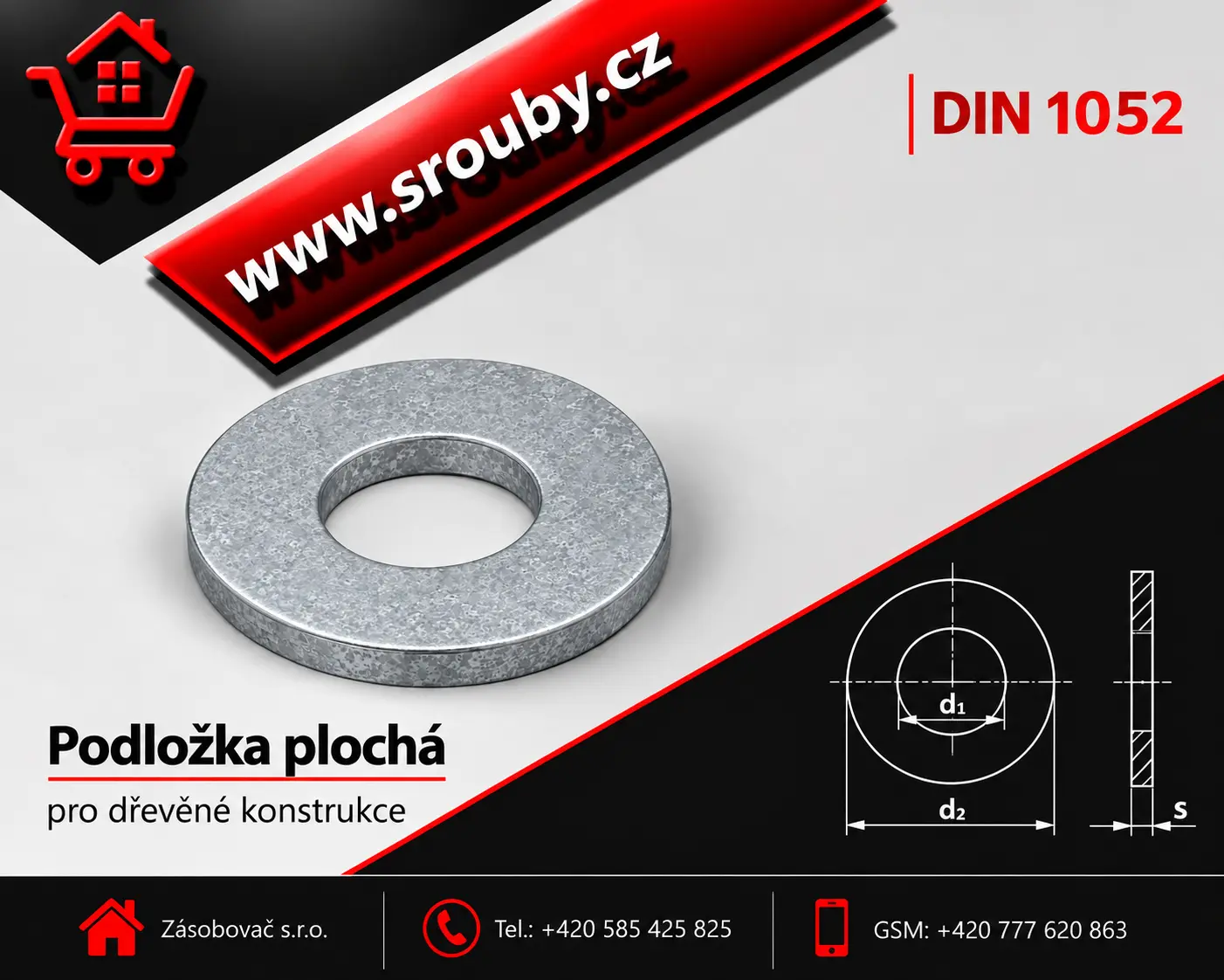 DIN 125 A - P 13x49x5 - ocel - zinek bílý - Podložka plochá pro dřevěné konstrukce