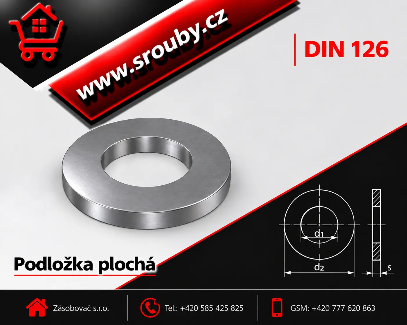 DIN 126 - P  6,6x12x1,6 - zienk bílý - Podložka plochá
