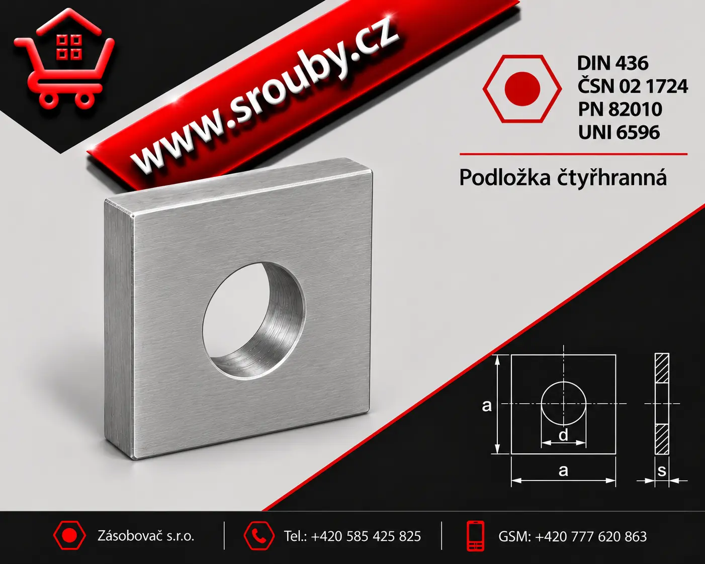 DIN 436 - P 11x30x3 - A2 nerez - Podložka čtyřhranná