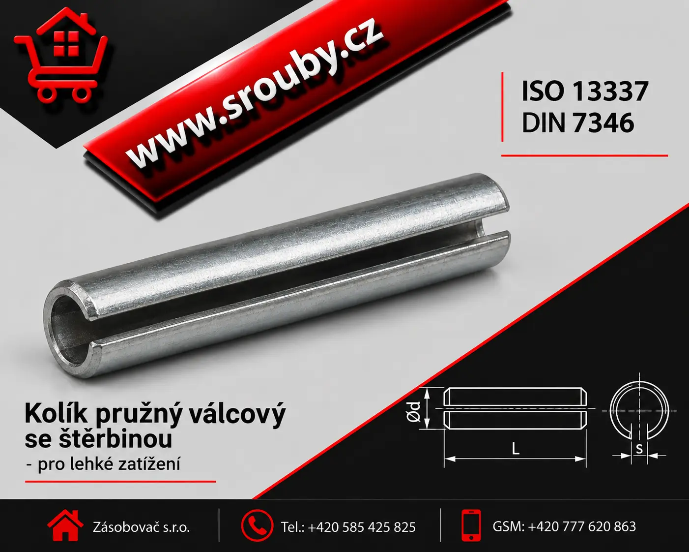 ISO 13337 - P 6x16- ocel - Kolík pružný válcový se štěrbinou - pro lehké zatížení