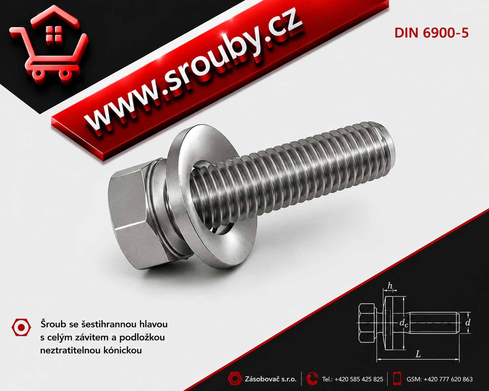 DIN 6900 8.8 M 8x 35 - žárový zinek - Šroub šestihran celý závit neztratitelná podložka B